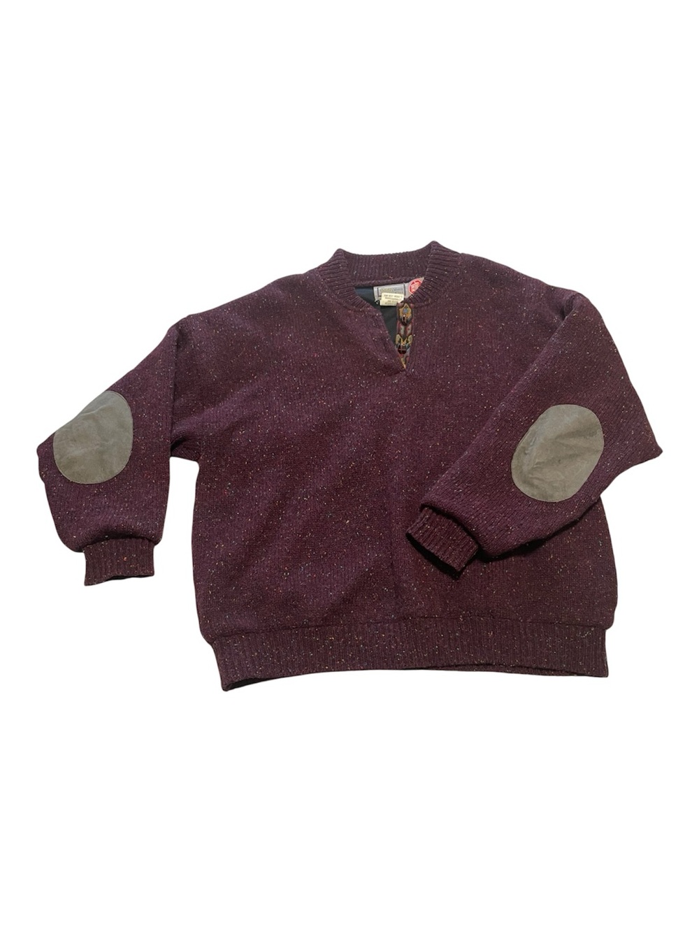 Cabela’s Wool Maroon Elbow-Patch Sweater - Classic Knit